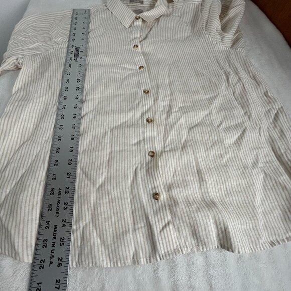 Chico's Womens Tan White Striped No Iron Linen Button-Up Shirt Size 3 US 16/18 - Picture 7 of 7